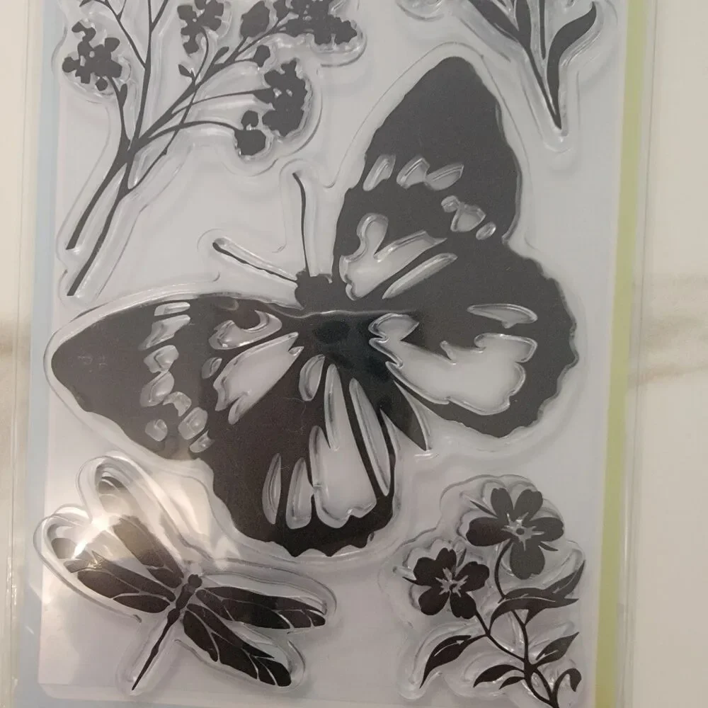 Inkadinkado Clear Stamps Birds, Butterflies & Flowers LOT of 3 Sets - 19 Stamps